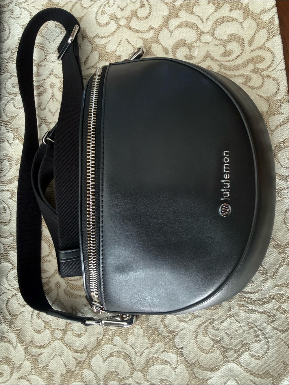 lululemon athletica Black Leather Crossbody Belt Bag with Silver Hardware